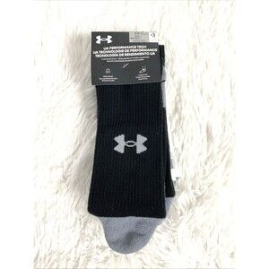 Under Armour Performance Tech Socks Men Sz XL Black Gray Cushioned Crew 3 Pairs
